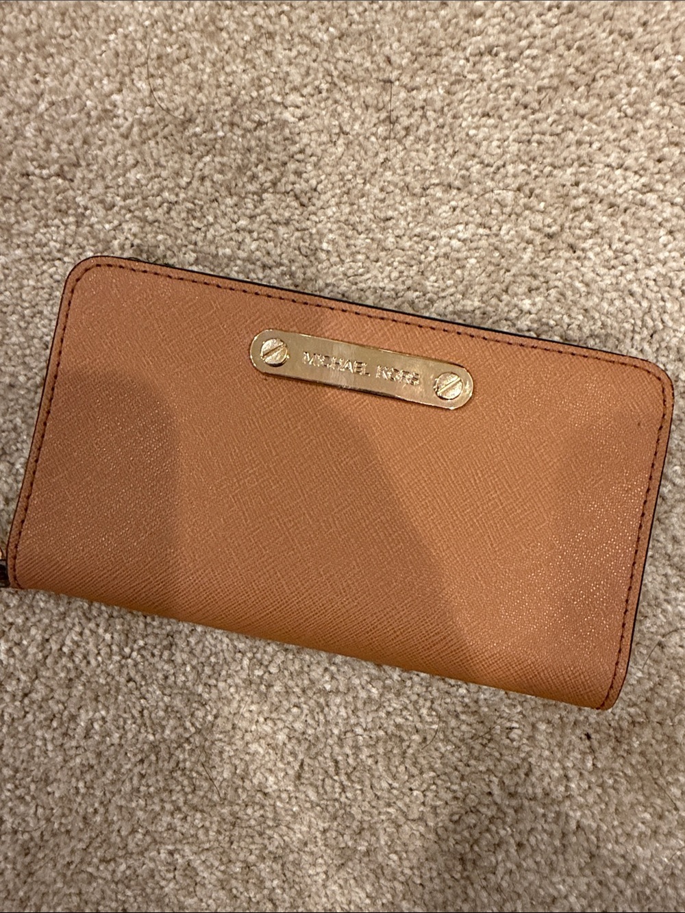 Michael Kors Cognac Saffiano Leather Zip Wallet